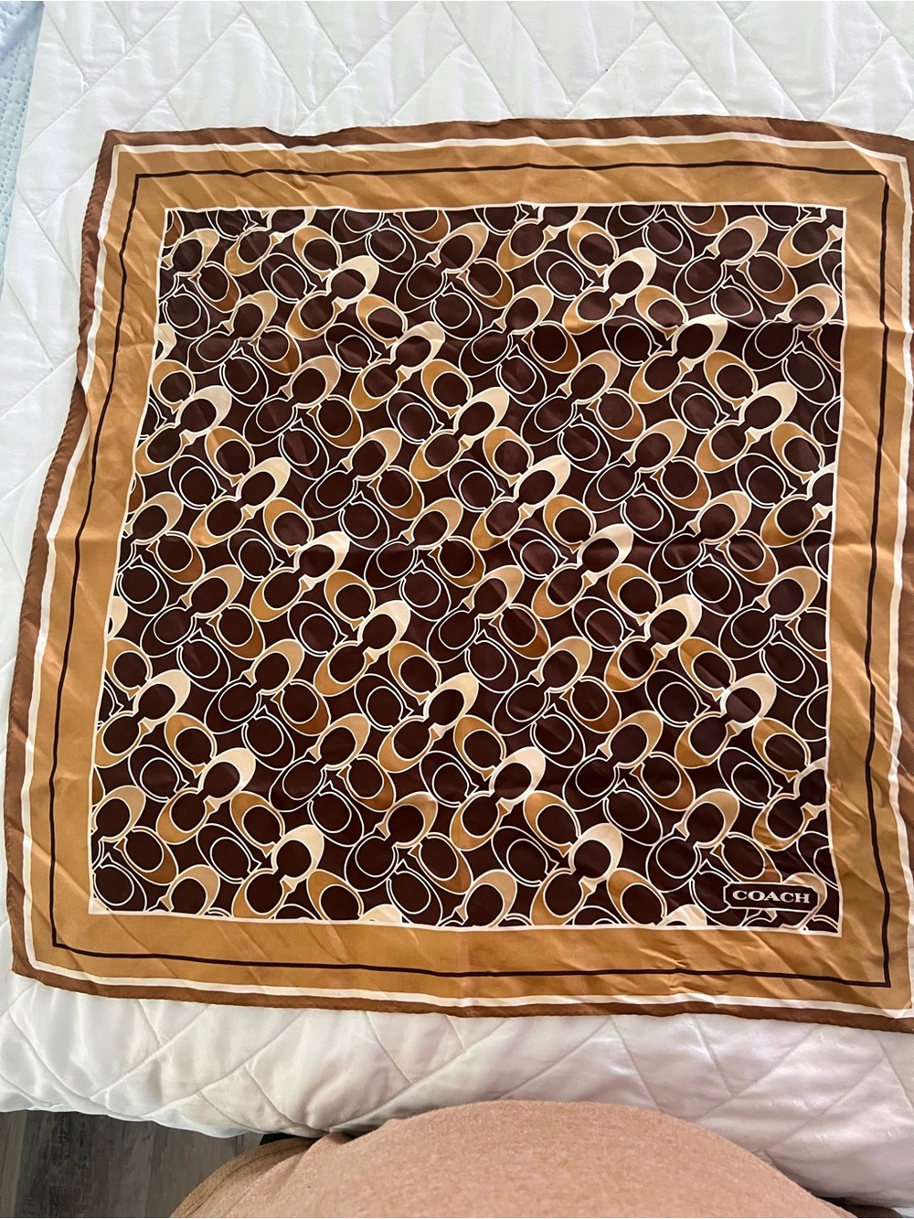 Coach Brown & Tan Signature Print Silk Scarf